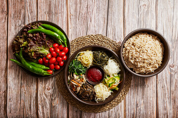 Barley Rice, Assorted seasoned vegetables, peppers and vegetables 