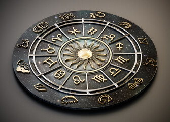 The horoscope wheel with Zodiac signs and constellations of the zodiac. 3D illustration