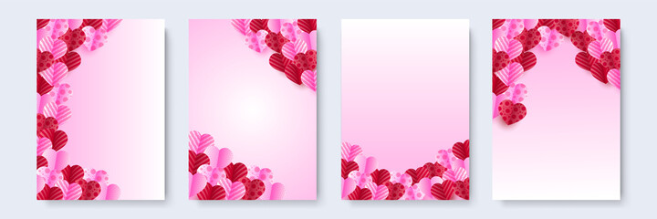Celebrate Valentine day Red Pink Papercut style Love card design background