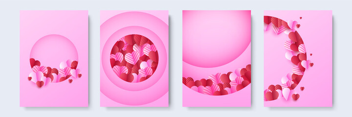 Valentine cards set. Love valentine's banner background with hearts. Vector illustration.