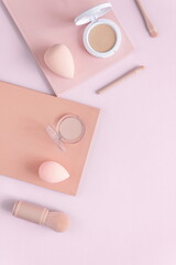 Face powder and brush,make up,flat layot