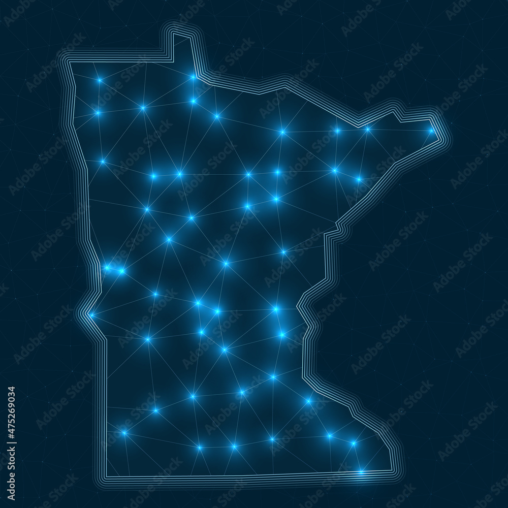 Aufkleber minnesota network map. abstract geometric map of the us state. digital connections and telecommunica