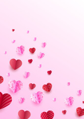Happy Valentine day Pink Papercut style Love card design background. Design for special days, women's day, birthday, mother's day, father's day, Christmas, and wedding.