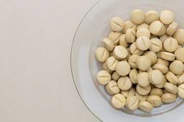 Homeopathic pill supplement. Alternative Medicine. Vitamin capsules.