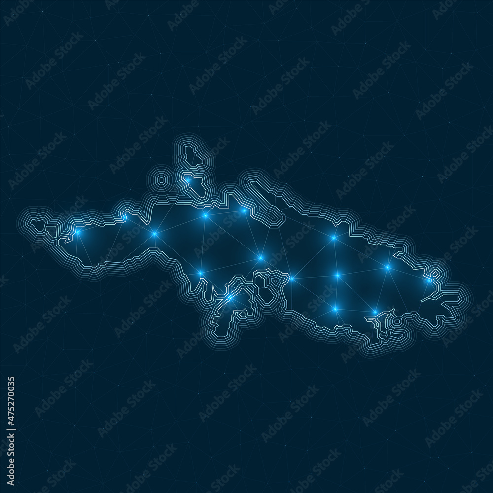 Aufkleber saint thomas network map. abstract geometric map of the island. digital connections and telecommunic