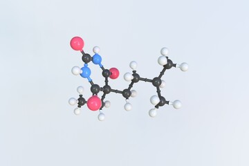 Amobarbital molecule, isolated molecular model. 3D rendering