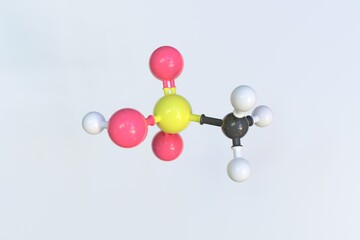 Methanesulfonic acid molecule, scientific molecular model, looping 3d animation