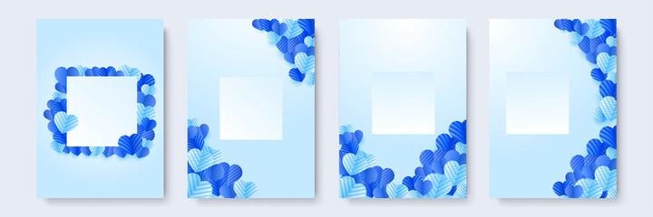 Valentine's day universal blue love heart poster background. Happy Valentine day blue Papercut style Love card design background