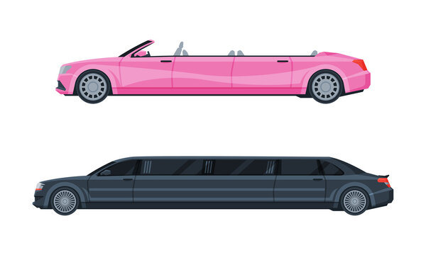 Limousine as Long Wheelbase Luxury Urban Transport Vector Set