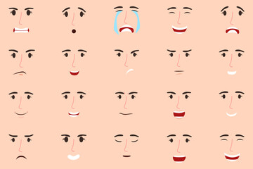 Cute character face creation kit with eye nose mouth with different facial expression and emotion