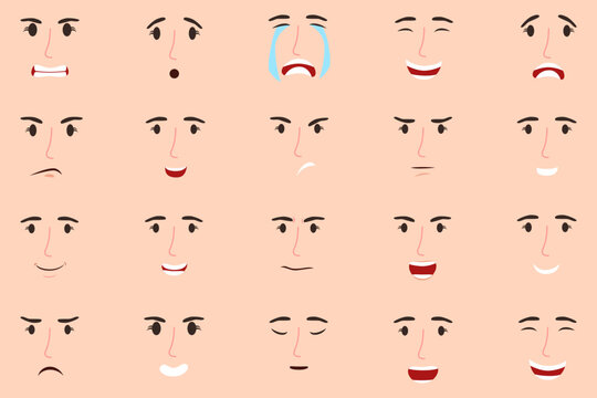 Cute character face creation kit with eye nose mouth with different facial expression and emotion