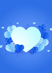 Valentine's day universal love heart poster background. Lovely blue Papercut style Love card design background