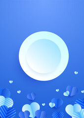 Valentine's day universal blue love heart poster background. Sweet circle blue Papercut style Love card design background
