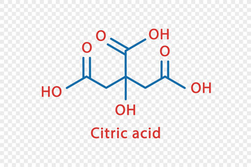 Citric acid chemical formula. Citric acid structural chemical formula isolated on transparent background. - obrazy, fototapety, plakaty