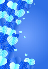 Fototapeta na wymiar Valentine's day universal love heart poster background. Lovely blue Papercut style Love card design background
