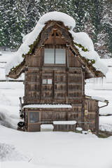 beautiful old houses with snow in winter nature background