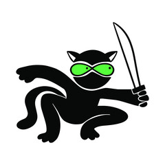 Funny ninja cat. Comics animal illustration.