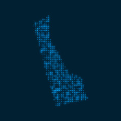 Delaware dotted glowing map. Shape of the US state with blue bright bulbs. Vector illustration.
