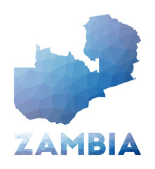 Low poly map of Zambia. Geometric illustration of the country. Zambia polygonal map. Technology, internet, network concept. Vector illustration.
