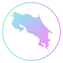 Costa Rica digital badge. Dotted style map of Costa Rica in circle. Tech icon of the country with gradiented dots. Trendy vector illustration.