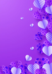 Valentine's day universal love heart poster background. Valentine's day purple Papercut style Love card design background
