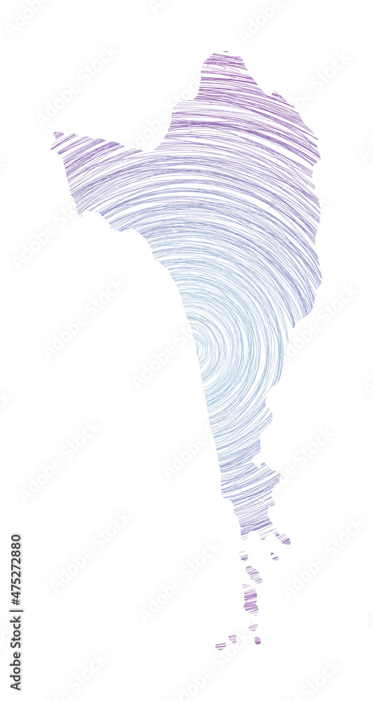 Poster phu quoc map filled with concentric circles. sketch style circles in shape of the island. vector ill