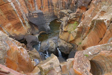 Beautiful landscape of Burkes Luck Potholes Mountains on a cloudy day