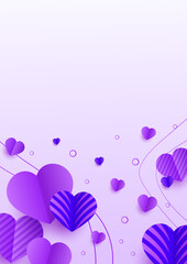 Valentine's day universal soft pastel purple love heart poster background. Stylish heart Purple Papercut style Love card design background