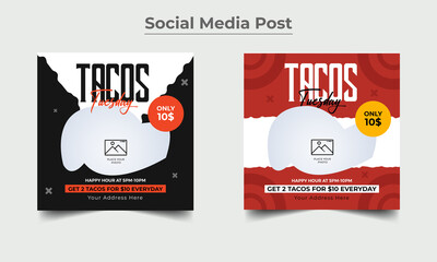 Fototapeta na wymiar Mexican Tacos Food Social Media Post Design Template