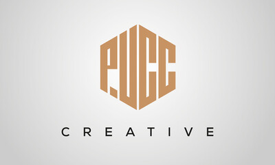 creative polygon PUCC letters logo design, vector template