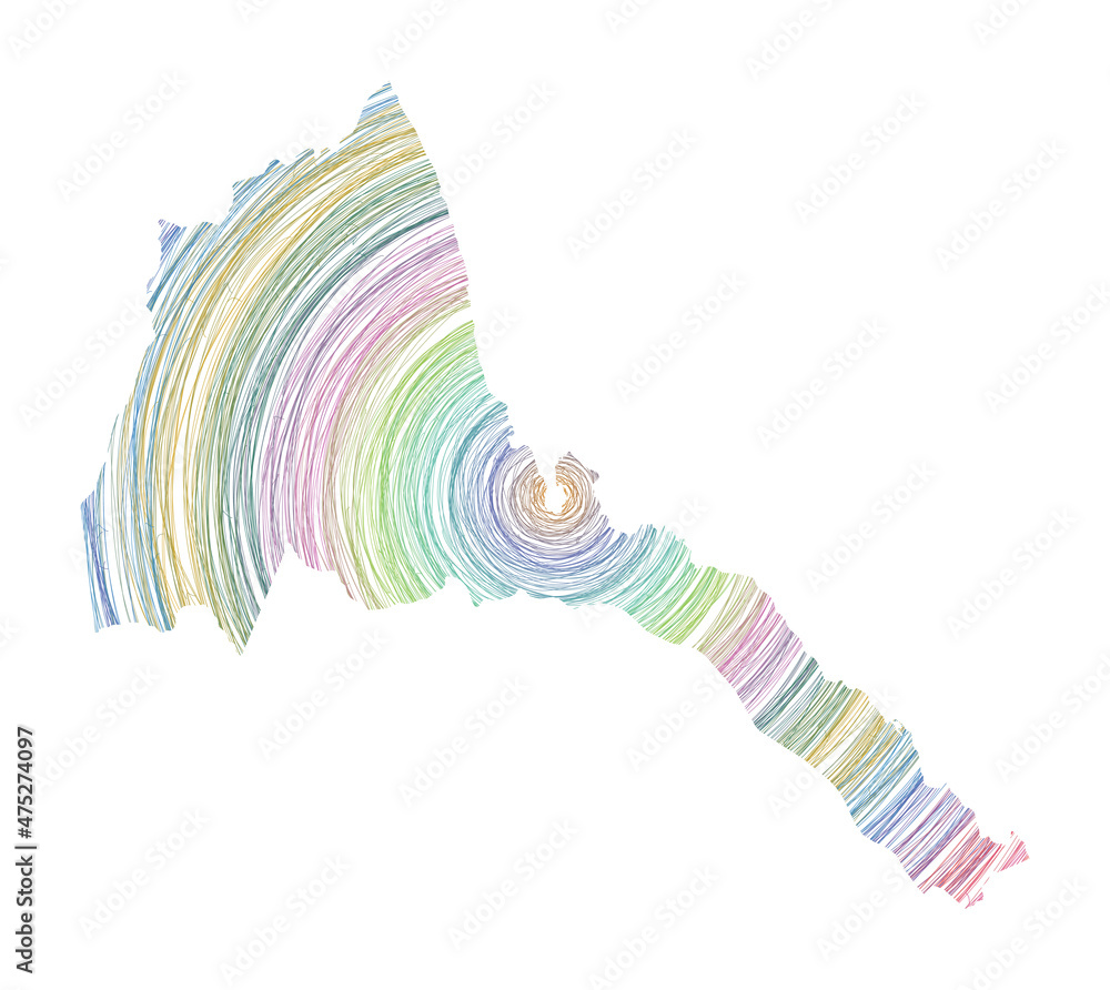 Poster eritrea map filled with concentric circles. sketch style circles in shape of the country. vector ill