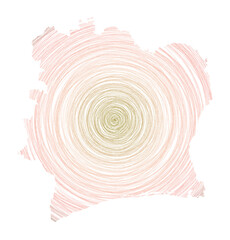 Ivory Coast map filled with concentric circles. Sketch style circles in shape of the country. Vector Illustration.