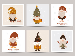 Set of Christmas cards with gnomes.