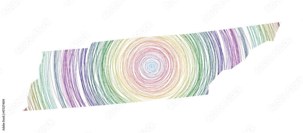 Poster tennessee map filled with concentric circles. sketch style circles in shape of the us state. vector 
