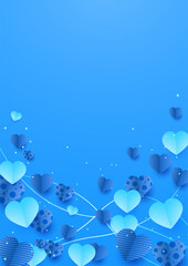 Valentine's day blue Papercut style Love card design background