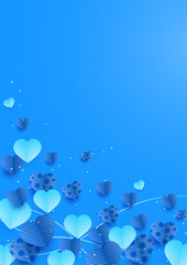 Valentine's day blue Papercut style Love card design background. Design for special days, women's day, birthday, mother's day, father's day, Christmas, and wedding.