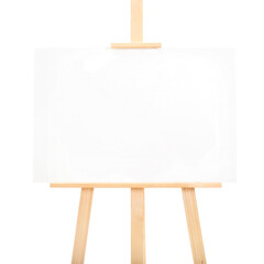 Wooden Brown Easel with Mock Up Empty Blank Canvas Isolated on wiite background.