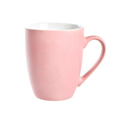 Pink mug for tea isolated on white background. Cup of tea, coffee.
