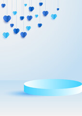 Podium Valentine day blue Papercut style Love card design background