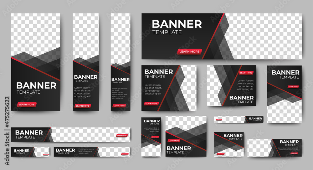 Aufkleber set of creative web banners of standard size with a place for photos. gradient black. business ad ba