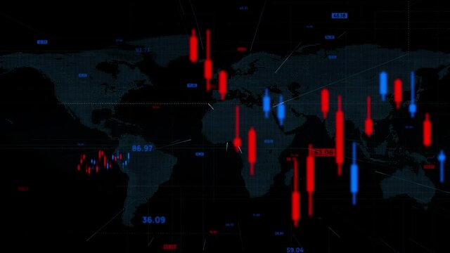 World map and financial chart concept. Global finance. Fintech.