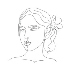Woman. One line drawing isolated on white background. Beautiful hand draw design vector illustration for posters, wall art, tote bag, mobile case, t-shirt print