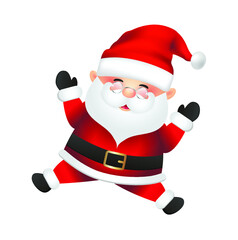 Santa Claus cartoon illustration isolated on white background. Santa Claus character waving and jumping.