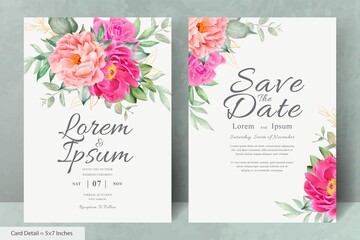 Beautiful Watercolor Floral Wedding Invitation Set with Hand Drawn Peony and Leaves