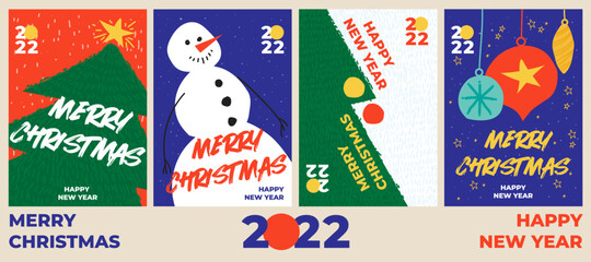 Merry Christmas and Happy New Year Set of backgrounds, greeting cards, posters, holiday covers. Minimalist style design templates for the Internet, social networks, print