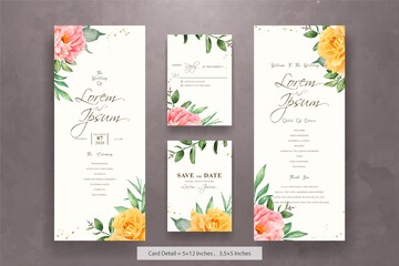 Beautiful Watercolor Floral Wedding Invitation Set with Hand Drawn Peony and Leaves