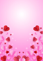 Shinning heart red pink Papercut style Love card design background