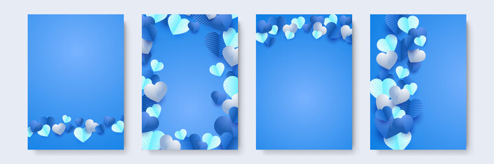 Happy Valentine day blue Papercut style Love card design background. Design for special days, women's day, birthday, mother's day, father's day, Christmas, and wedding.