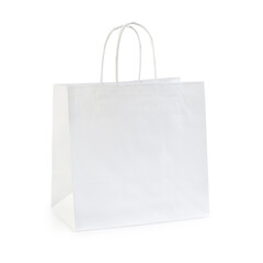 White paper shopping bag. Eco friendly biodegradable packing bag isolated on white background. Clipping path included.