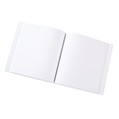 Open blank notebook, book with white sheets on white background. Studio shot.